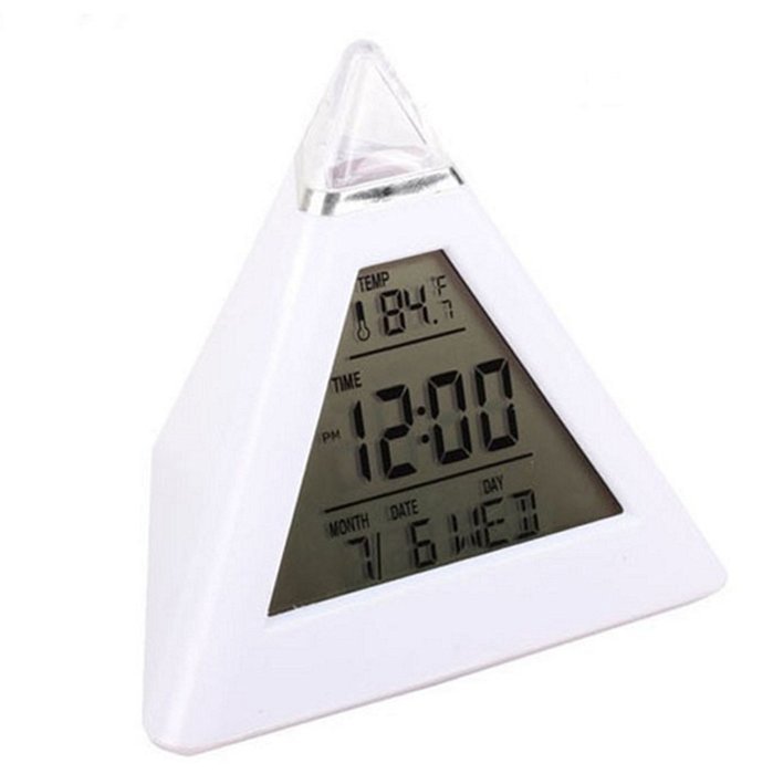 New Arrival Pyramid Temperature 7 Colors LED Change Backlight LED Alarm Clock N2