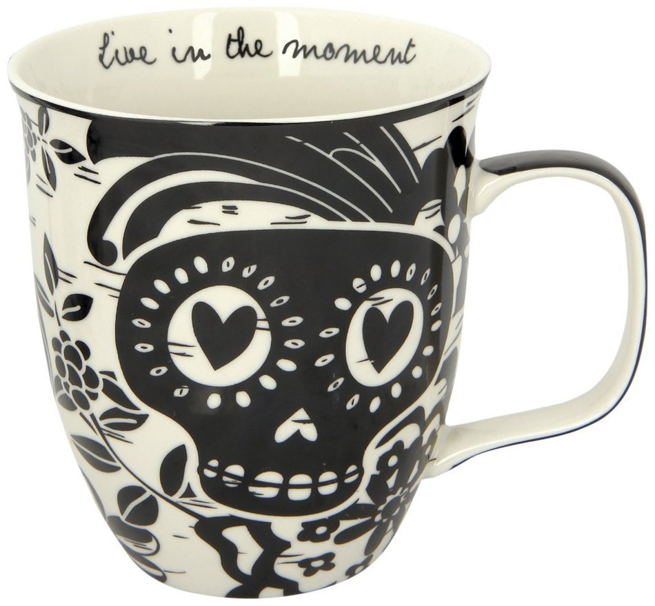 Karma Gifts Boho Sugar Skull Mug, Black/White