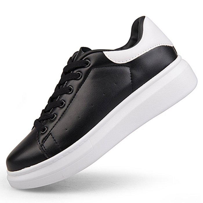 Spritech(TM) Men Women Unisex Fashion PU Leather Lace Up Lovers Casual Flat Sneaker Shoes White and Black 38 N38