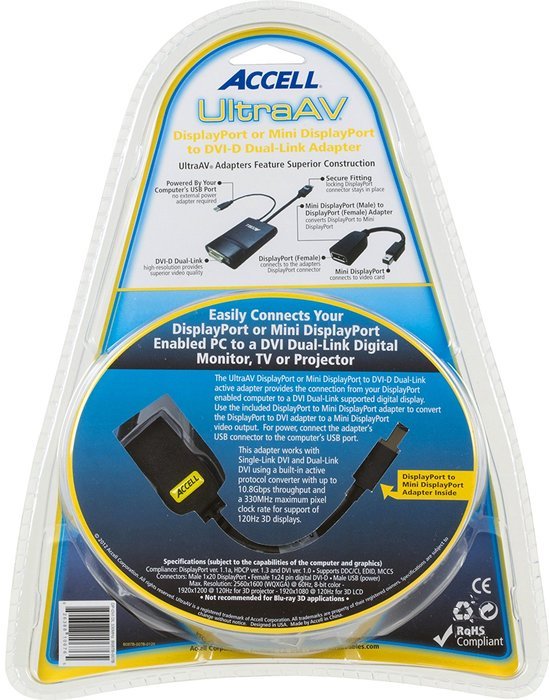 Accell B087B-003J UltraAV miniDisplayPort/DVI-D Dual-Link Adapter N4
