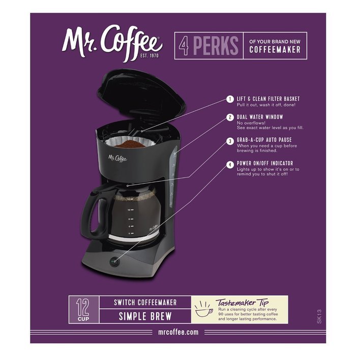 Mr. Coffee 12-Cup Coffeemaker, Black, SK13
