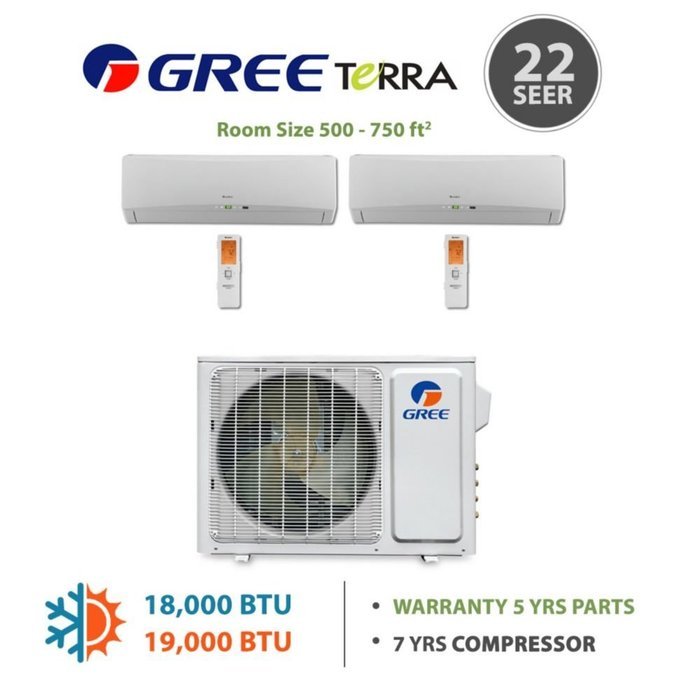 Gree MULTI30BTERRA202 - 30,000 BTU Multi21 Dual-Zone Wall Mounted Mini Split Air Conditioner with Heat Pump 220V... N14