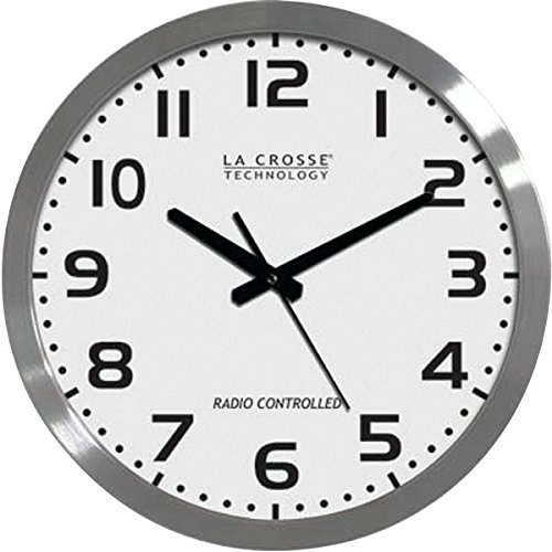 New LA CROSSE TECHNOLOGY WT-3161WH 16" Brushed-Metal Atomic Wall Clock