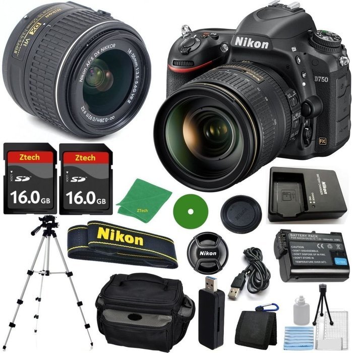 Nikon D750 Digital SLR - International Version (No Warranty), 18-55mm f/3.5-5.6 DX VR, 2pcs 16GB ZeeTech Memory...