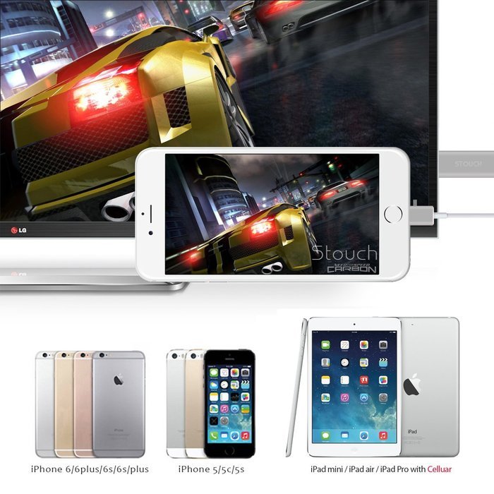 HDMI to iphone, STOUCH 6.6 Ft Lightning MHL To HDMI Cable 1080P HDTV Adapter For iPhone 5 5S 6 6s Plus and iPad... N7