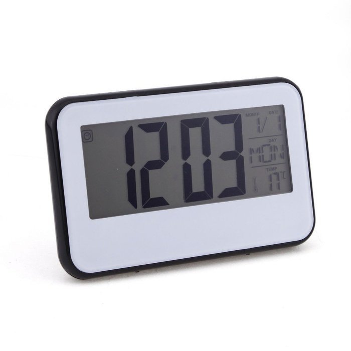 New Digital Voice Control Back-light LCD Atmos Clock Calendar Temp White Black Alarm Display N3