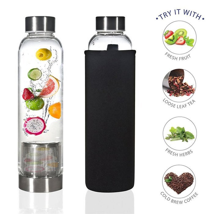 Teabloom Tea Bottle with Infuser - 20 Oz Heat Resistant Glass Tea Strainer Bottle - Stainless Steel Filter Basket... N4