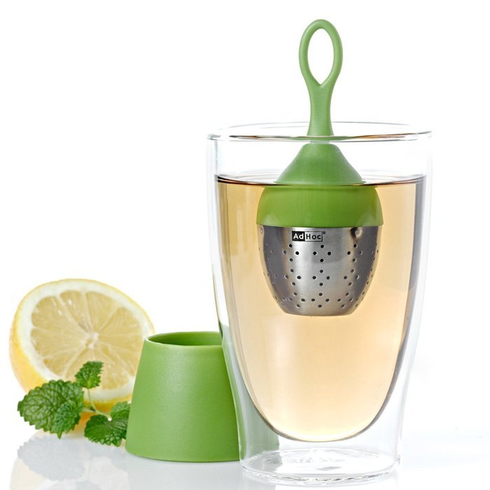 AdHoc Floating Tea Egg, Infuser with Stand, Ready to Use, Stainless Steel / Nylon Red, 13 cm, TE09