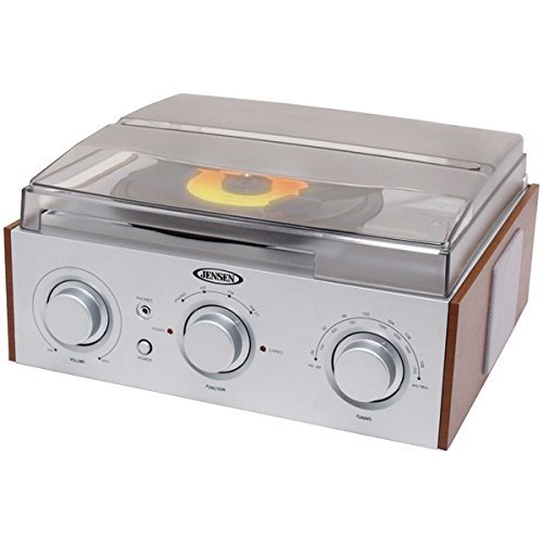 New JENSEN JTA-220 3-Speed Stereo Turntable with AM/FM Receiver & 2 Built-in Speakers
