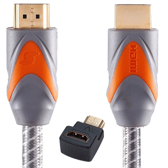Sinseader two pack 6ft HDMI Cable + Right Angle Adapter- Braided Cord - Gold Plated Connectors - Ethernet & Audio... N4