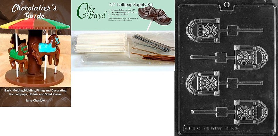 Cybrtrayd "Juke Box Lolly" Chocolate Mold with Chocolatier's Bundle, Includes 50 Lollipop Sticks, 50 Cello Bags...