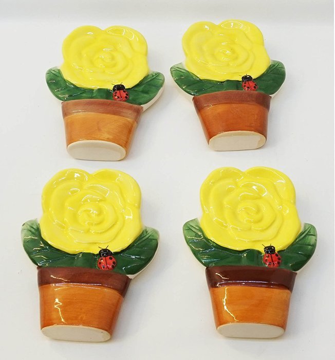 AD Trend "Italian Style" 27701 Radiators Humidifier, Ceramic, Yellow Rose Flower Pot Shape (Pack of 4)