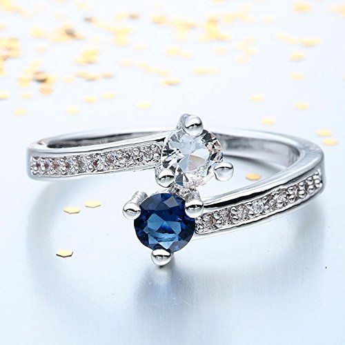 Dazzling Women 925 Silver Round Cut White&Blue Sapphire Ring Wedding Jewelry (9) N3