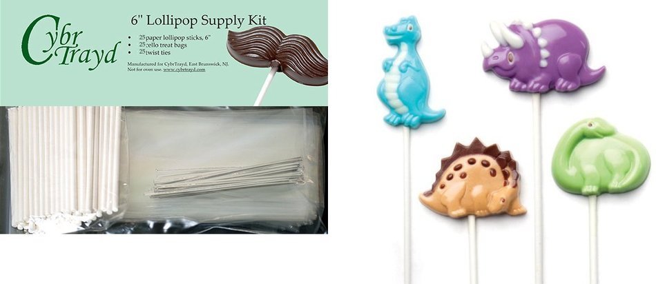 Cybrtrayd 6StK25S-0243 Dinosaur Pop Make 'N Mold Chocolate Candy Mold, Includes 25 Lollipop Sticks, 25 Cello Bags...