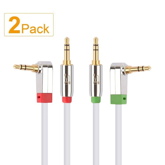 Super HD 3.5mm Aux Stereo Audio Cable Angled Male Type 24K Gold Plated Step Down Design Metal Connectors with... N7
