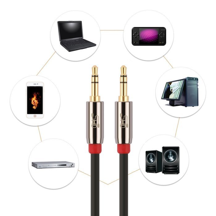 Super HD 3.5mm Aux Stereo Audio Cable Angled Male Type 24K Gold Plated Step Down Design Metal Connectors with... N10