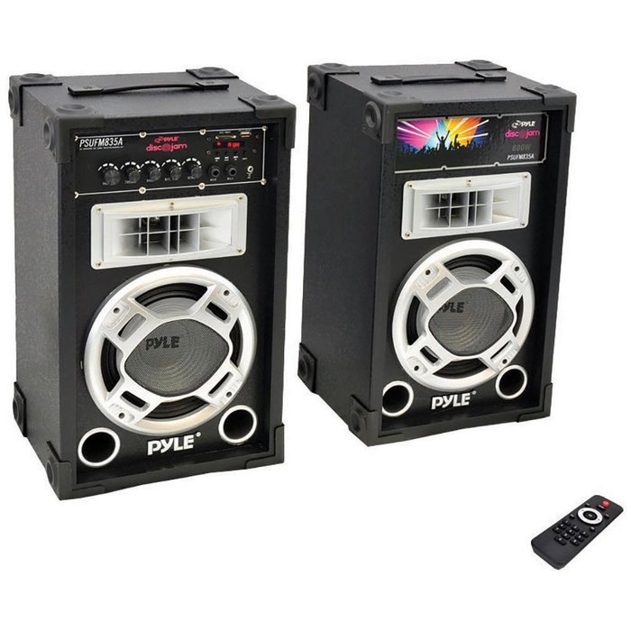 PYLE PRO PSUFM835A Dual 800-Watt Disco Jam Powered 2-Way PA Speaker System with Auxillary Jack