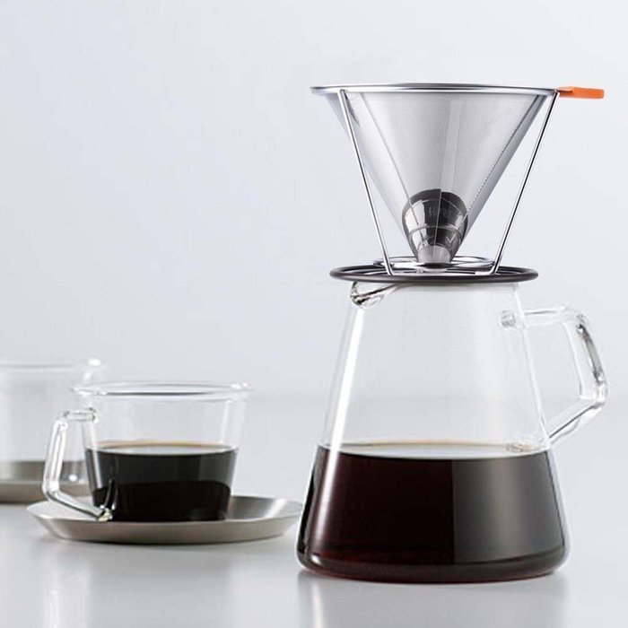 Aohang Stainless Steel Paperless Reusable Pour Over Coffee Filter Funnel Cone Dripper for Home Office N2
