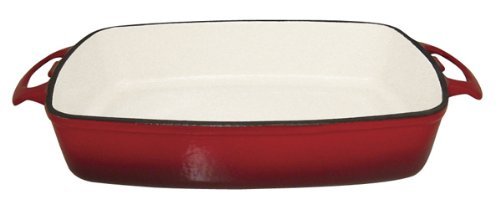 Le Cuistot Enameled Cast-Iron 14 x 10 Inch Roasting Pan - 2 Tone Red