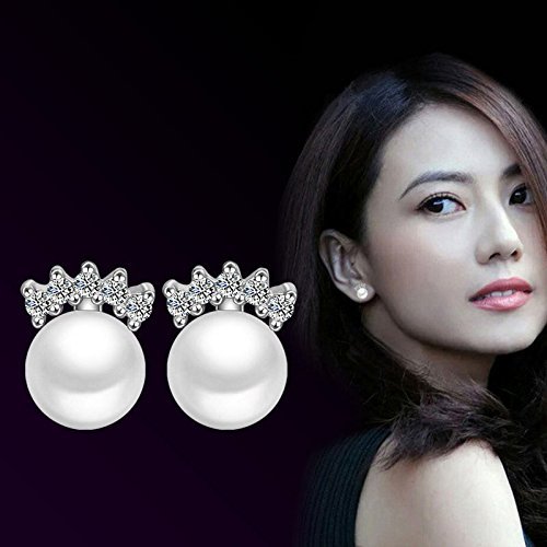 New Womens 925 Sterling Silver Zircon Crystal Pearl Natural Agate Stud Earrings White N2