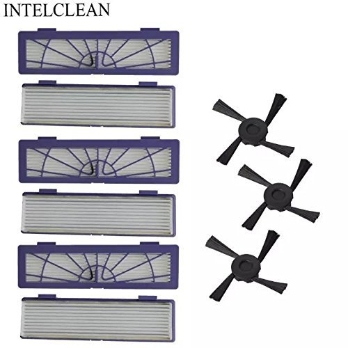 INTELCLEAN Accessories For 6-pack High-performance Filter Replacement + 3 Side Brushes for All Neato Botvac Series... N2