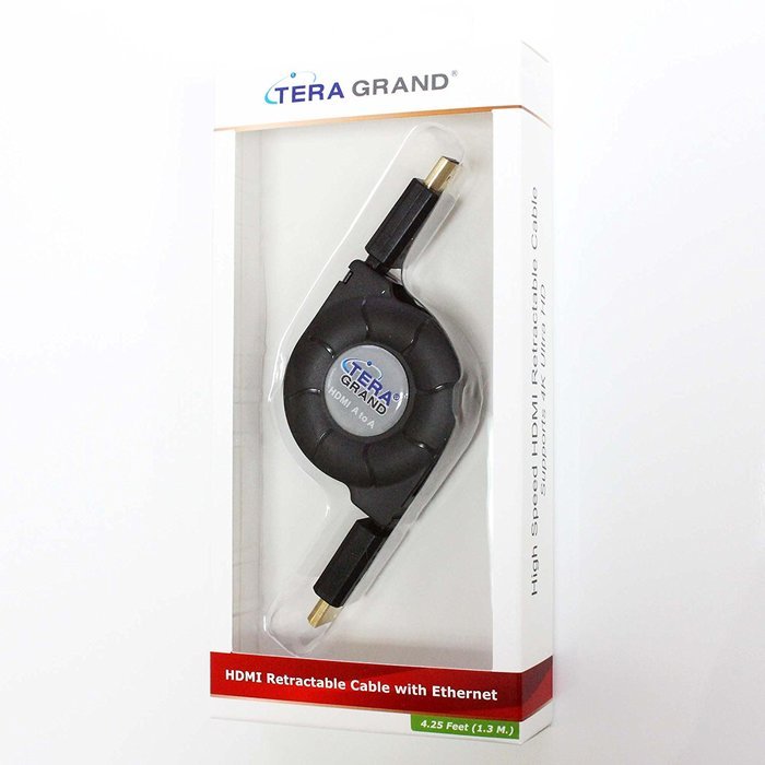 Tera Grand RETH-WH96-BK HDMI A Male to A Male Retractable Cable, 3-Feet N14