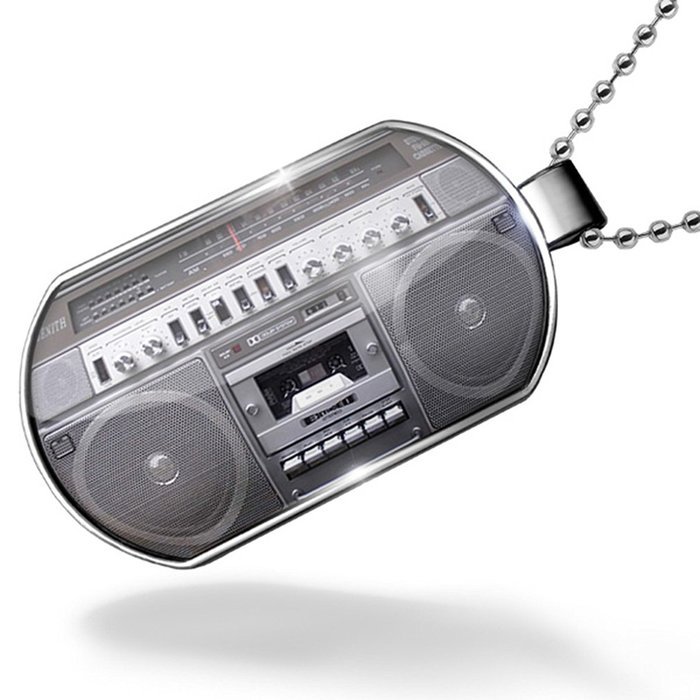 Dogtag Boombox / Ghettoblaster, speakers, cassette, radio Dog tags necklace - Neonblond N2