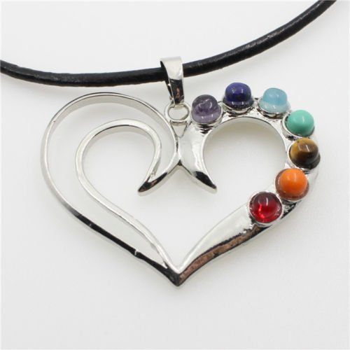 Natural Gemstones Healing Reiki 7 Chakra Moon Cross Charm Beads Pendant Necklace N11