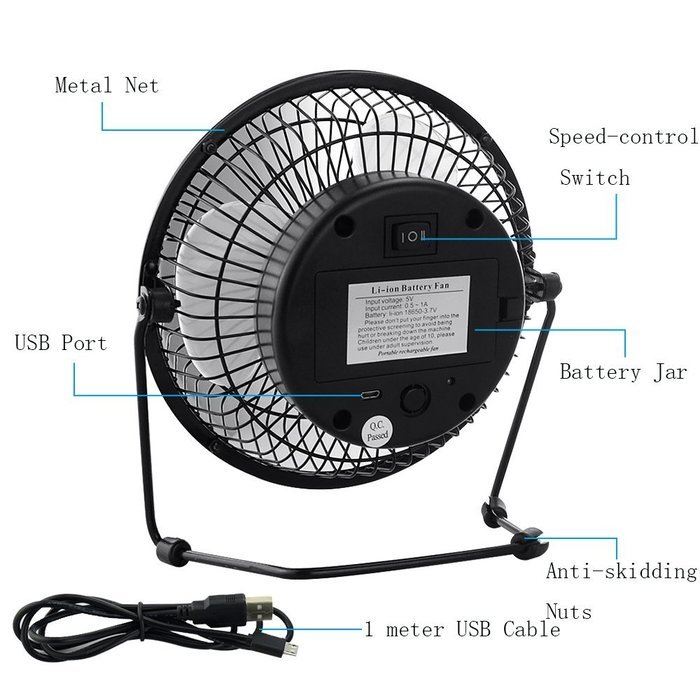 Jhua Rechargeable Mini USB Table Fan Portable Desk Fan Powered by USB/ 18650 Lithium-ion Rechargeable Batteries... N6