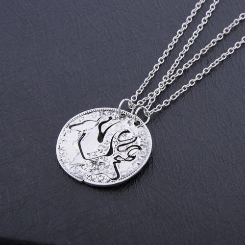 Fashion Silver Tone Necklaces Crystal Christmas Deer Pendent Chain 2 Couple Gift