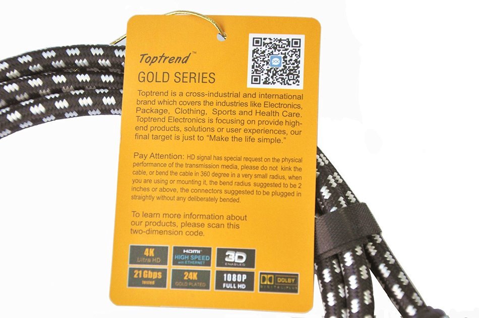 Toptrend High Speed 21Gbps HDMI Cable -Gold Plated Connector Tips- with Ethernet-Supports Ultra HD 4K 60Hz 3D... N15