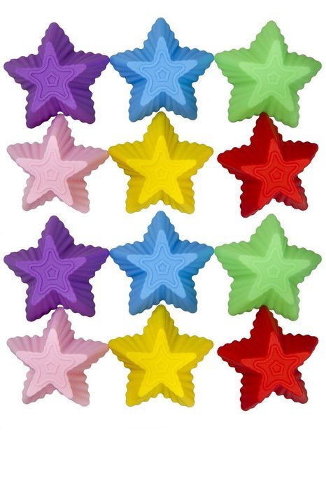 Silicone Primary Color Cupcake Liners - Assorted 3 Inch Star Shaped - 12 Pack - 3 inches