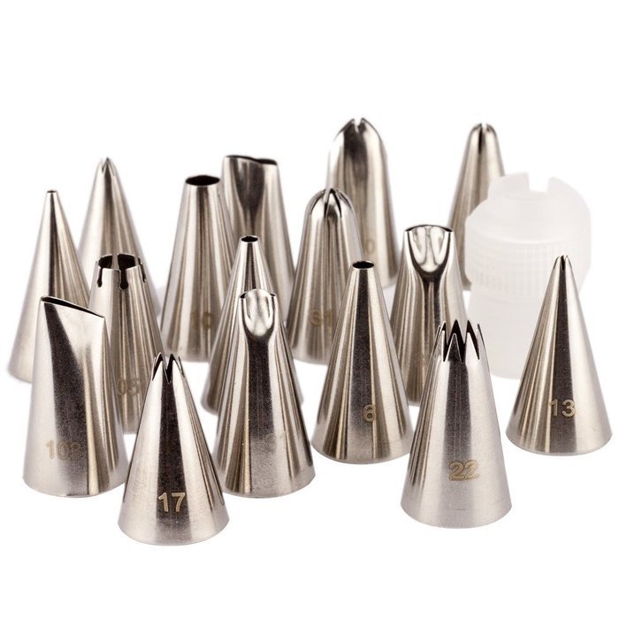 Professional 17-Piece Cake Decorating Tip Set By FancyBakers - Kit Includes 16 Of The Most Popular Stainless Steel... N3