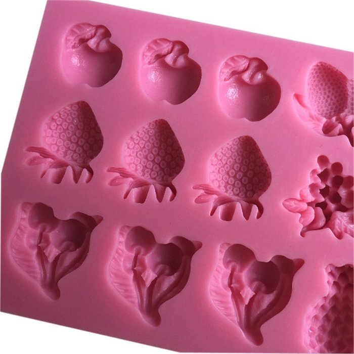 FLY 3D Silicone Apple Strawberry and Other Fruit Shape Fondant Cake Mold,Pink N2