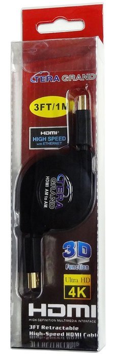 Tera Grand RETH-WH96-BK HDMI A Male to A Male Retractable Cable, 3-Feet N17