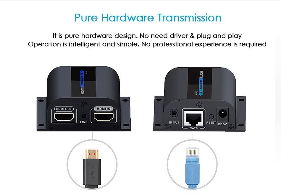 KOOKYE HDMI Extender LKV373A V3.0 RX Receiver Over Single Cat5/5e/6 Ethernet Cable Up To 390 Feet Supports 1080P... N12