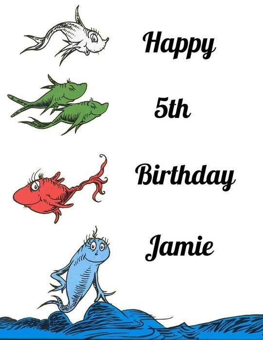 Dr Seuss One Fish Two Fish Red Fish Blue Fish Edible Image Photo Sugar Frosting Icing Cake Topper Sheet Personalized...