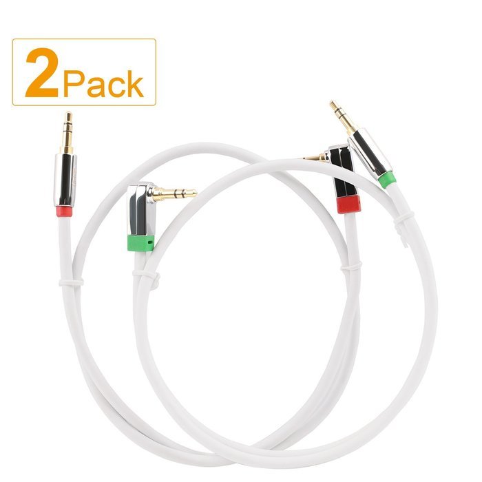 Super HD 3.5mm Aux Stereo Audio Cable Angled Male Type 24K Gold Plated Step Down Design Metal Connectors with... N13