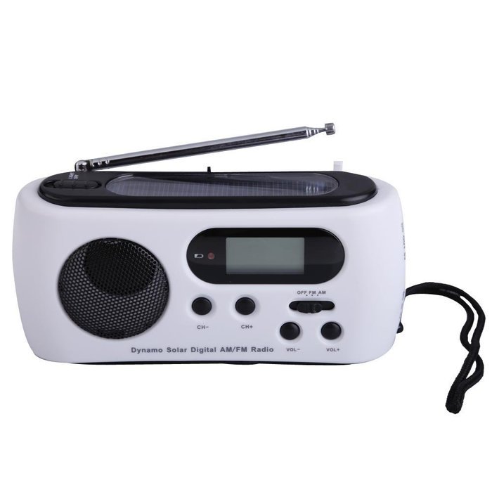 Dynamo Crank LED Flashlight AM/FM Radio w/ Solar, Antenna, & LCD Display N3