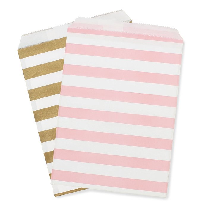 5" x 7" Party Favor Bag, Pack of 12 (Gold & Light Pink | Striped)