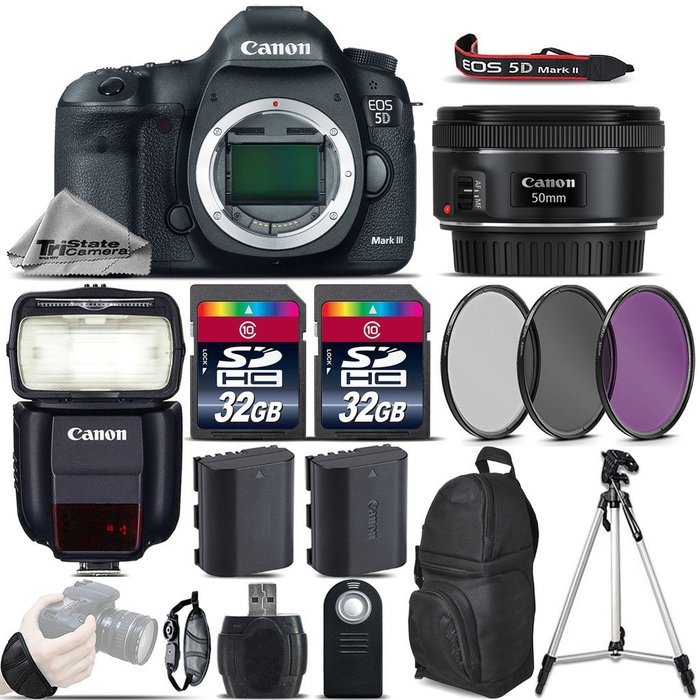 Canon EOS 5D Mark III DSLR 22.3MP Full-Frame Camera + 50mm 1.8 STM Lens + Speedlite 430EX III RT + 64GB Storage... N6
