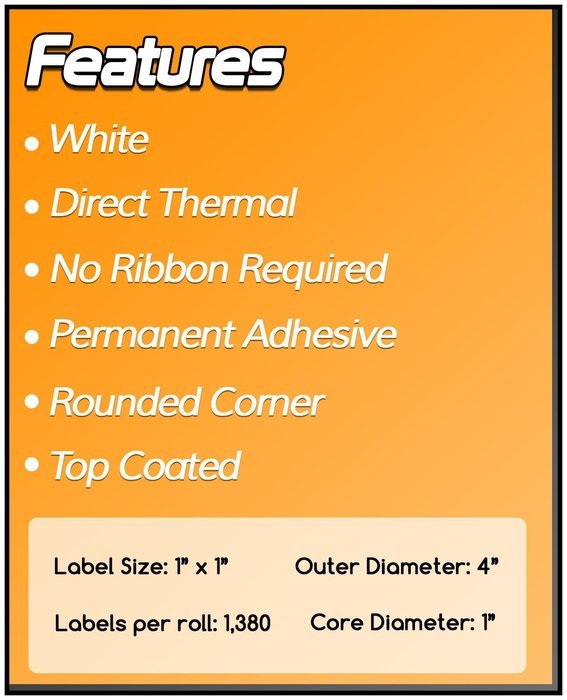 1 Inch Core - 1 x 1 Zebra Compatible Direct Thermal Labels 20 Rolls for Zebra Desktop Printer GC420d GC420t GK420d... N3