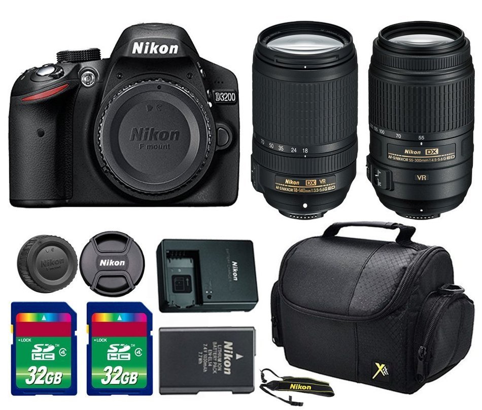 Nikon D3200 DSLR Camera + AF-S DX NIKKOR 18-140mm f/3.5-5.6G ED VR Lens + AF-S DX NIKKOR 55-300mm f/4.5-5.6G ED... N2