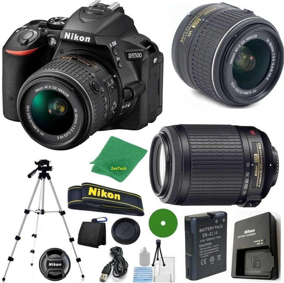 Nikon D5500 - International Version (No Warranty), 18-55mm f/3.5-5.6 DX VR, Nikon 55-200mm f4-5.6G VR, Tripod,...