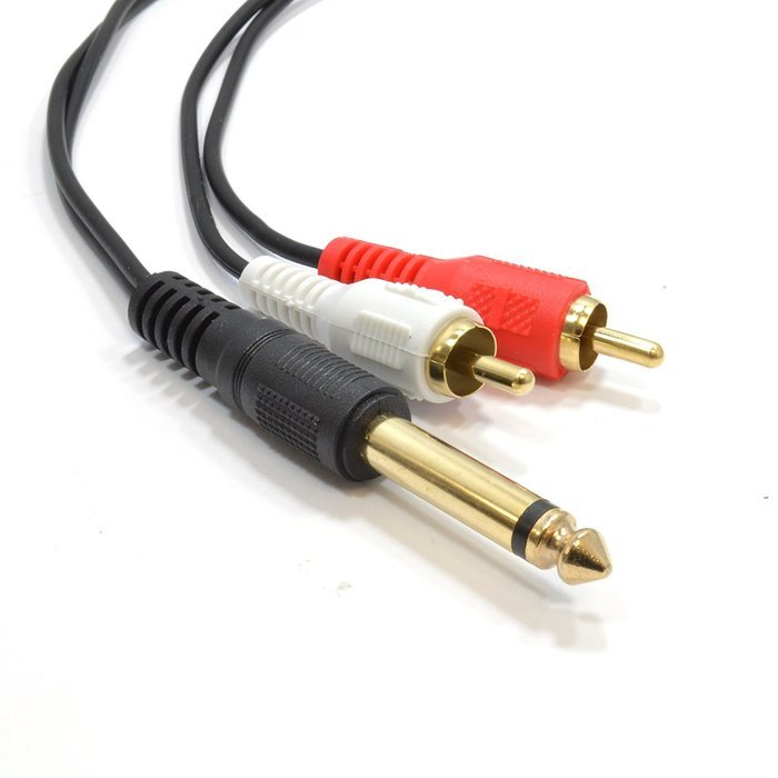 kenable 6.35mm 1/4 inch Mono Jack Plug to Phono RCA Plugs SCREENED Audio Cable 2m (~6 feet) N2
