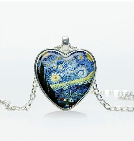 Starry night van gogh pendant Heart necklace jewelry Heart shape Heart pendant