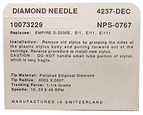 PHONO NEEDLE-FOR EMPIRE 1000E 2000E,2000EI,2000 EII,2000 EIII 2500 III 237-DEC