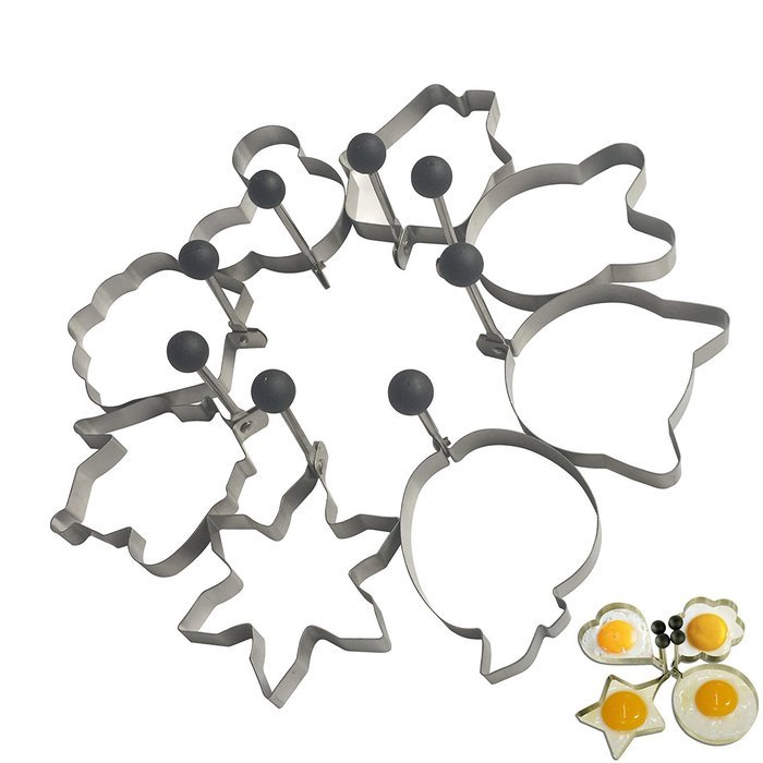 YeMarket 8PCS Stainless Steel Different Shapes Fried Egg Molds Pancake Mold Kitchen Tool