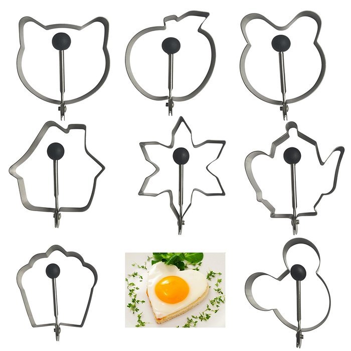 YeMarket 8PCS Stainless Steel Different Shapes Fried Egg Molds Pancake Mold Kitchen Tool N2