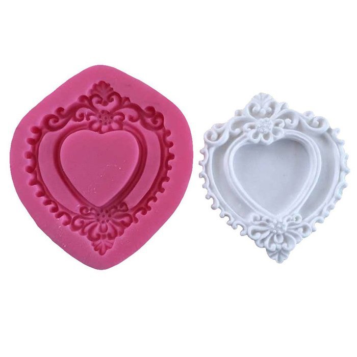 FLY 3D Silicone Heart Shape Picture Frame Fondant Mold Cake Decorating,Pink